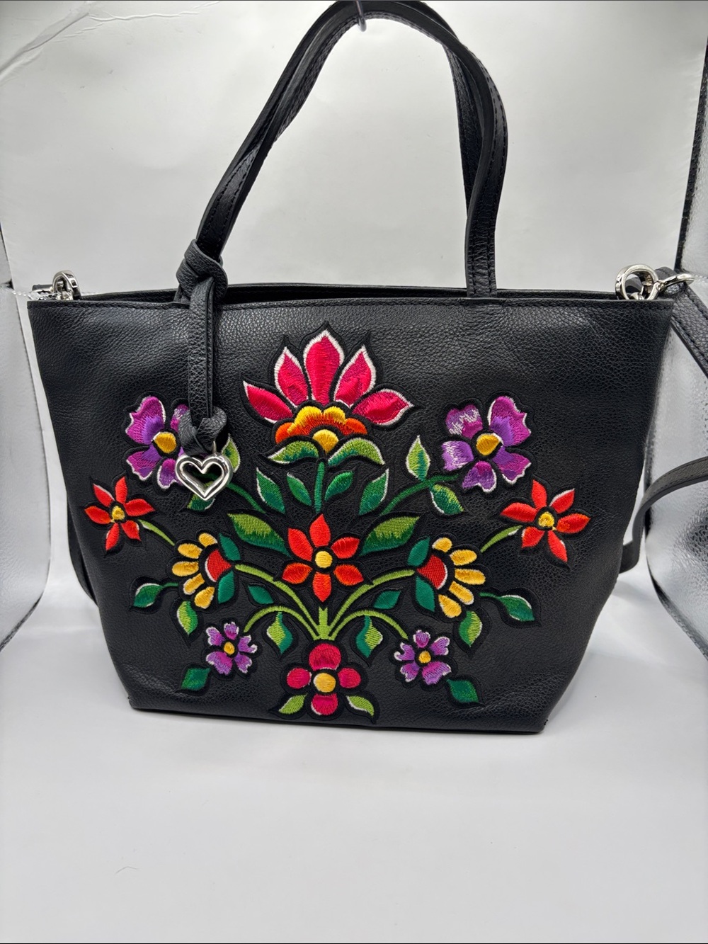 Brighton Journey to India Raya Black Leather Floral Embroidered Elephant Bag
